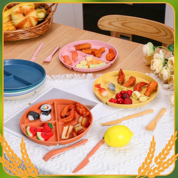 3 piece Suction Silicone Dinner Plate, Spoon & Fork Set, Dinner Plate Divider - Picture 4 of 16